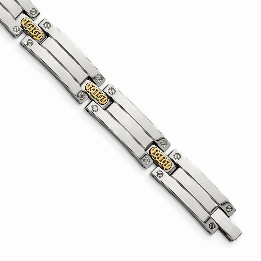 Stainless Steel w/14k Accent Polished 8.5in Link Bracelet