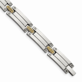 Stainless Steel w/14k Accent Polished 8.5in Link Bracelet