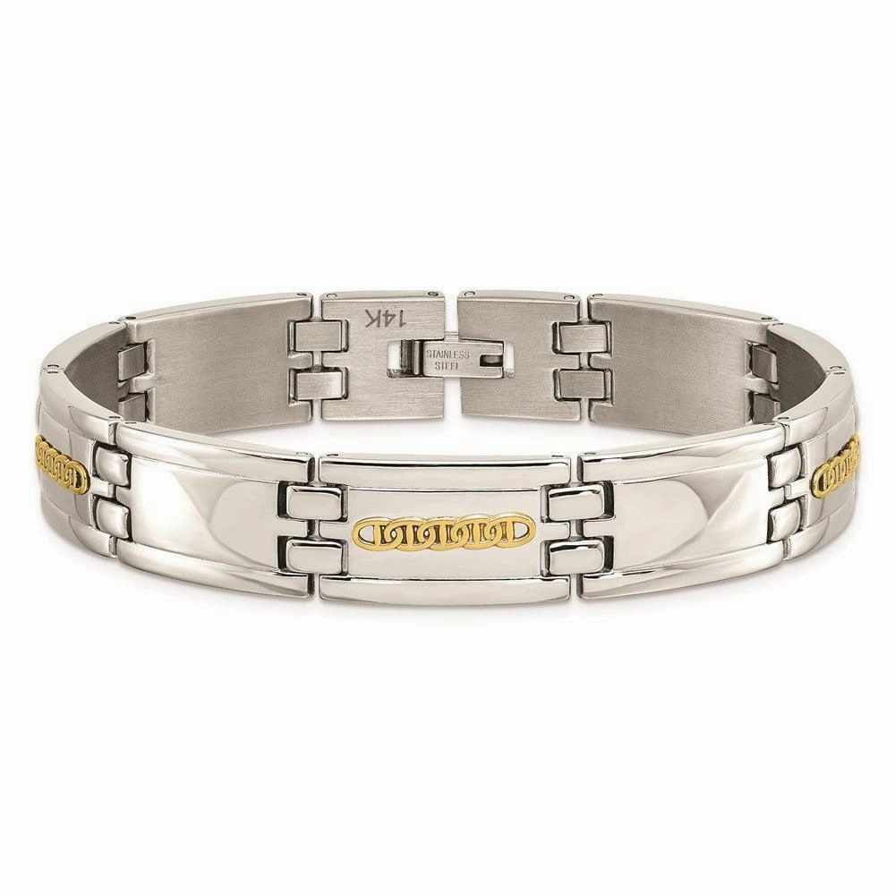 Stainless Steel w/14k Accent Polished 8.75in Link Bracelet