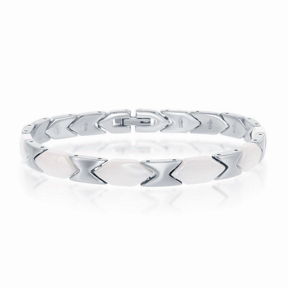 Stainless Steel White Ceramic Bracelet, 7"