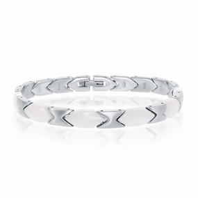 Stainless Steel White Ceramic Bracelet, 7"