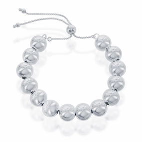 Sterling Silver 10mm Round Beads Adjustable Bolo Bracelet, 9.5"