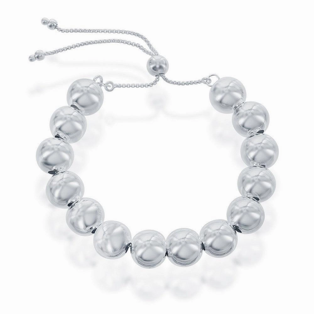 Sterling Silver 10mm Round Beads Adjustable Bolo Bracelet, 9.5"