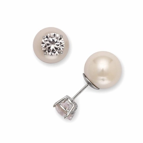 Sterling Silver 10mm Simulated White Pearl Earrings