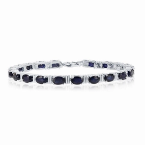 Sterling Silver 12.3cttw Sapphire Gem; 6x4mm Oval Bracelet