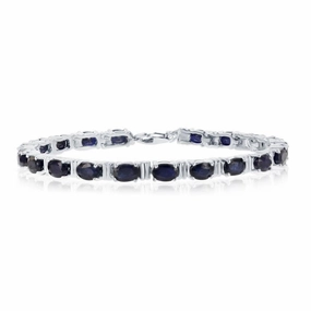Sterling Silver 12.3cttw Sapphire Gem; 6x4mm Oval Bracelet