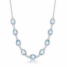 Sterling Silver 14.1cttw Blue Topaz Ovals; Linked Necklace