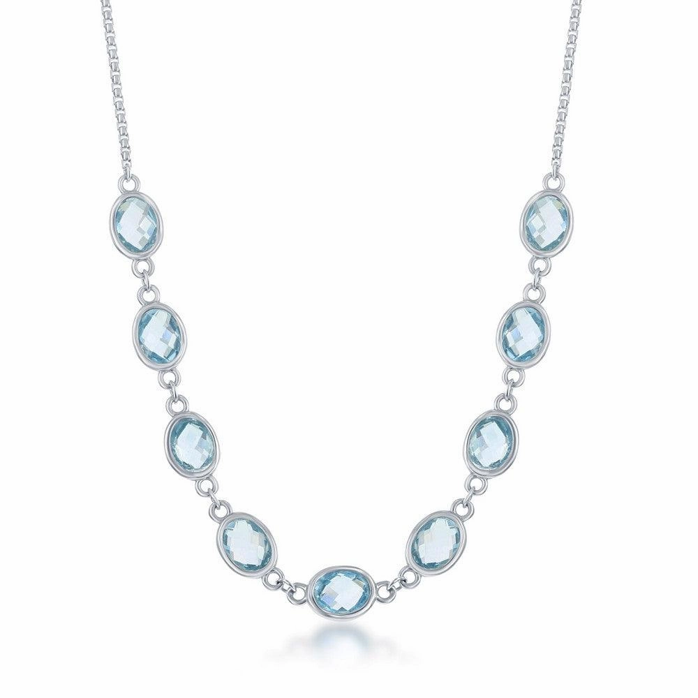 Sterling Silver 14.1cttw Blue Topaz Ovals; Linked Necklace