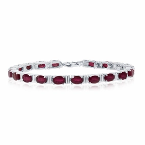 Sterling Silver 14.64cttw Ruby Gem Oval Bracelet, 7"