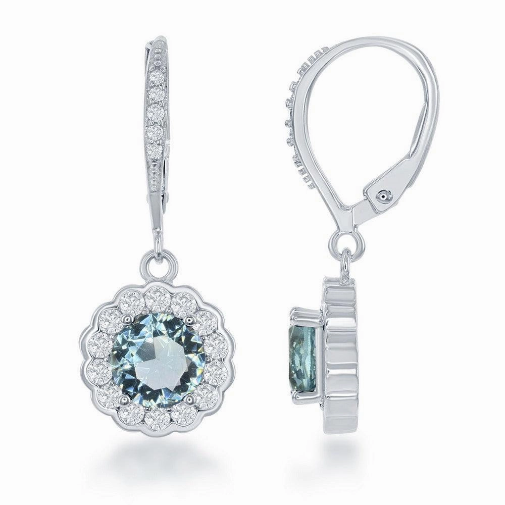 Sterling Silver 16 2 Inch December Birthstone With  CZ Border Round Earrings and Necklace Set