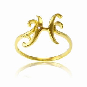 Sterling Silver 1 Micron GP Single CZ "H" Ring, Size 8