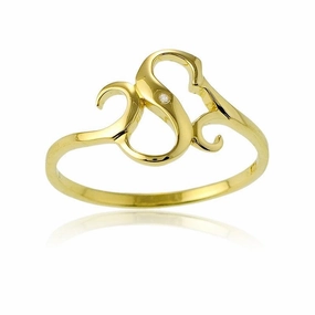 Sterling Silver 1 Micron GP Single CZ "S" Ring, Size 8