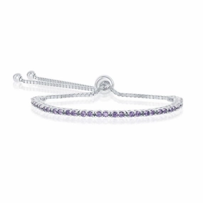 Sterling Silver 2mm Amethyst CZ 'February Birthstone' Bracelet