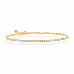 Sterling Silver 2mm CZ Tennis Anklet - Gold Plated