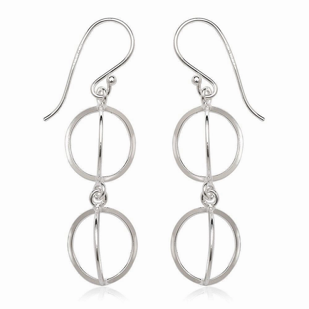 Sterling Silver 3 Dimensional Double Circle Earrings