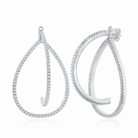 Sterling Silver 3D Teardrop CZ Earrings