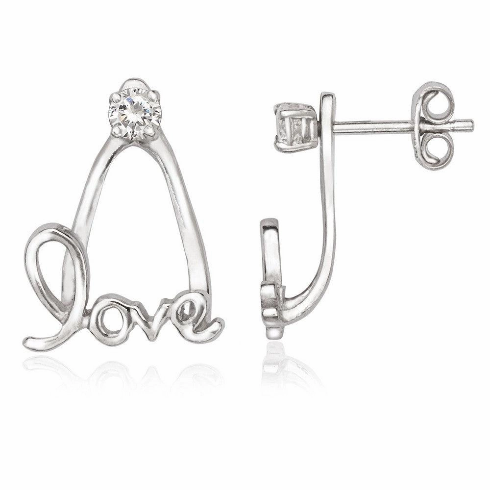 Sterling Silver 3mm CZ with Back and LOVE Earrings