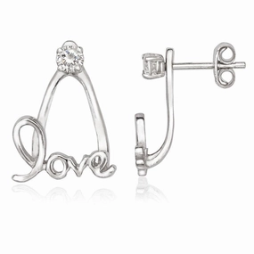 Sterling Silver 3mm CZ with Back and LOVE Earrings