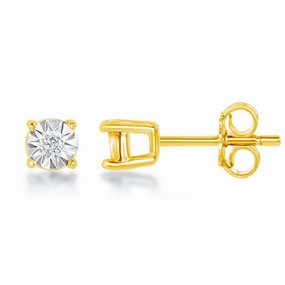 Sterling Silver 3mm Gold Plated Diamond Stud Earrings