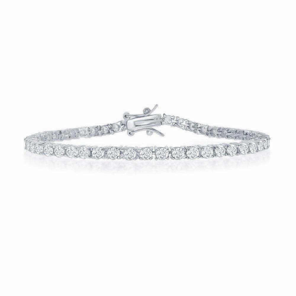 Sterling Silver 3mm Prong-Set Round CZ Tennis Bracelet, 7.5"