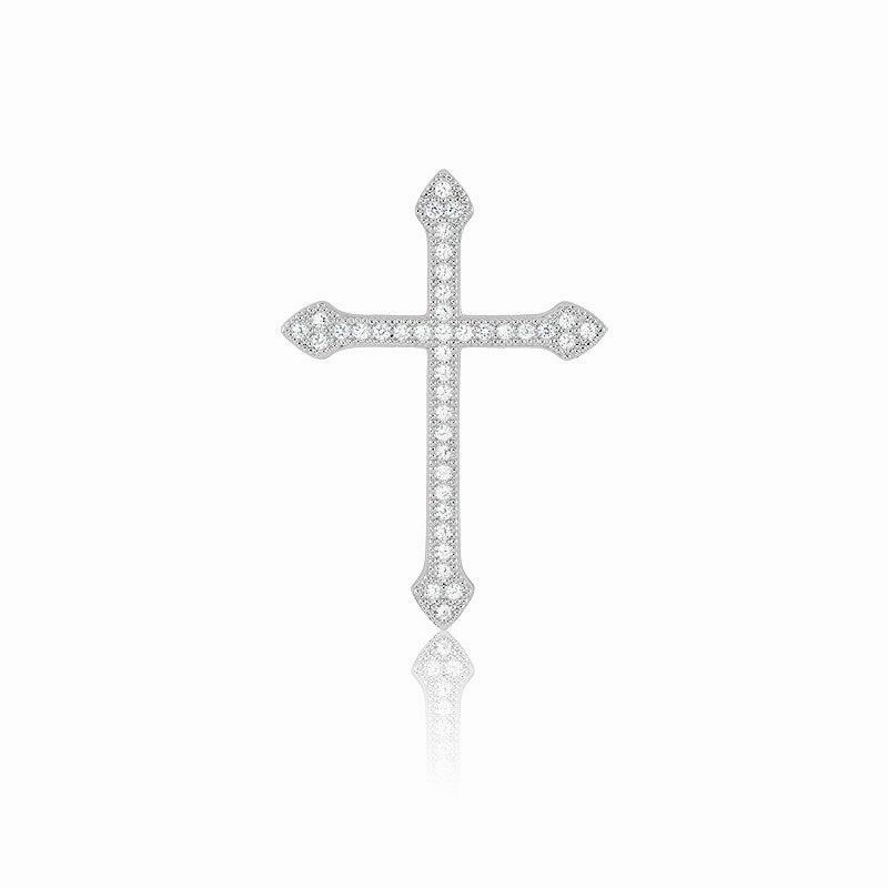 Sterling Silver 40 Stones Micro Pave Cross Pendant