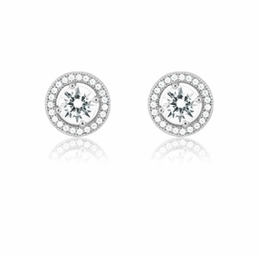 Sterling Silver 48 Stones Center Circle Earrings