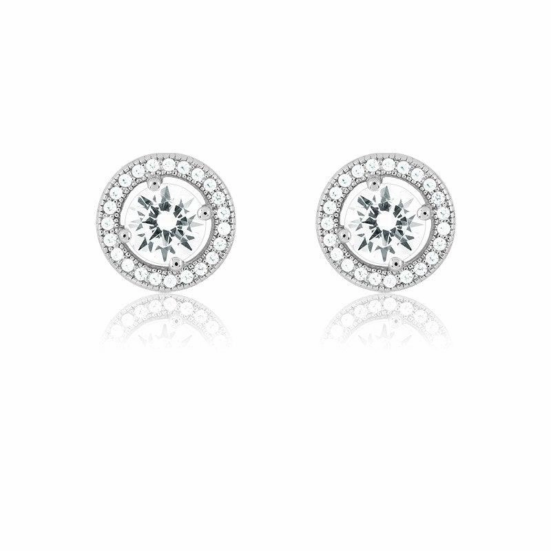 Sterling Silver 48 Stones Center Circle Earrings