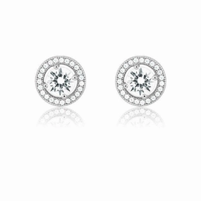 Sterling Silver 48 Stones Center Circle Earrings