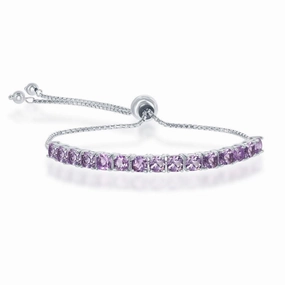 Sterling Silver 4mm Amethyst Adjustable Tennis Bolo Bracelet