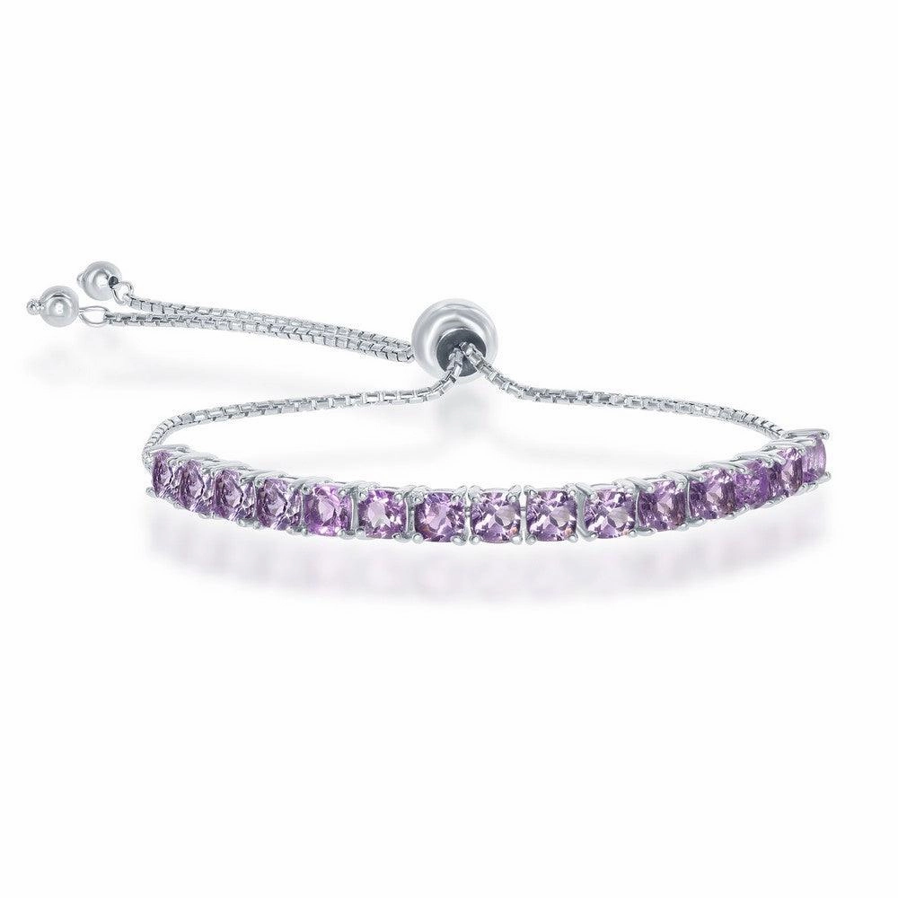 Sterling Silver 4mm Amethyst Adjustable Tennis Bolo Bracelet