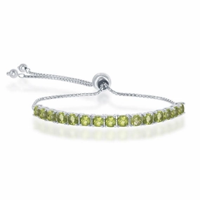 Sterling Silver 4mm Peridot Adjustable Tennis Bolo Bracelet