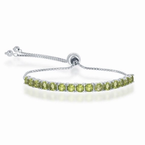 Sterling Silver 4mm Peridot Adjustable Tennis Bolo Bracelet