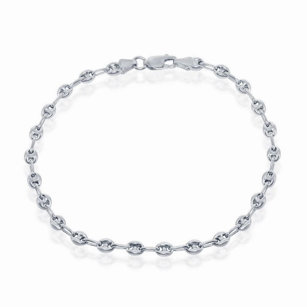 Sterling Silver 4mm Puffed Marina Anklet - Rhodium Plated