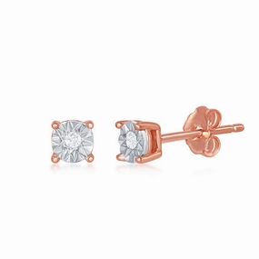 Sterling Silver 4mm Rose Gold Diamond Earrings