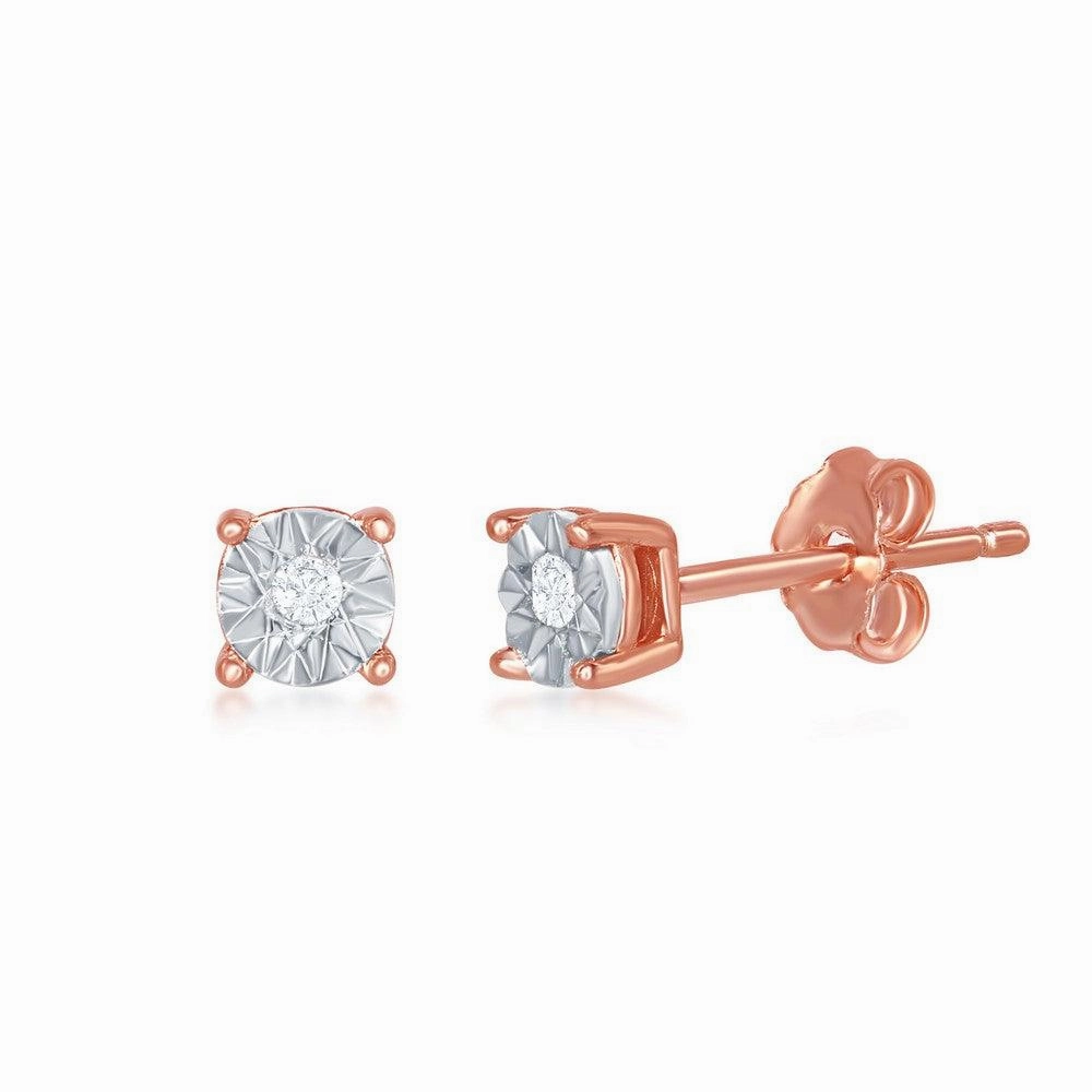 Sterling Silver 4mm Rose Gold Diamond Earrings