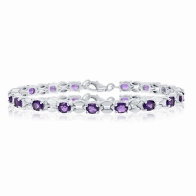 Sterling Silver 5.75cttw Amethyst Gem Oval Linked Bracelet