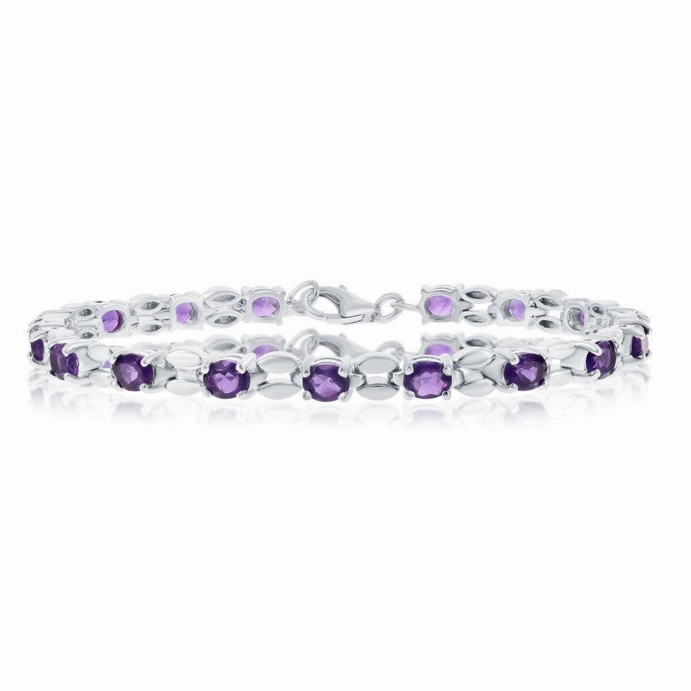 Sterling Silver 5.75cttw Amethyst Gem Oval Linked Bracelet