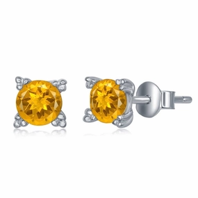 Sterling Silver 5mm Citrine Four Prong Stud Earrings