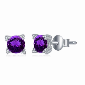 Sterling Silver 5mm Purple Amethyst Stud Earrings