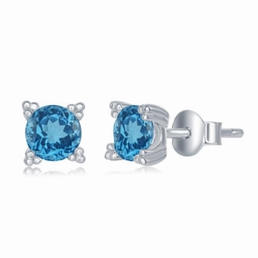 Sterling Silver 5mm Round Blue Topaz Stud Earrings