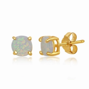 Sterling Silver 6 mm Gold Plated White Opal Stud Earrings