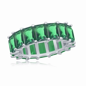 Sterling Silver 6mm Emerald CZ Eternity Band Ring - W-2328