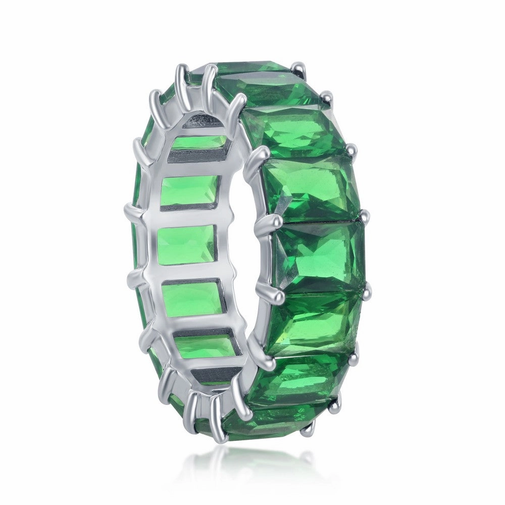 Sterling Silver 6mm Emerald CZ Eternity Band Ring - W-2328