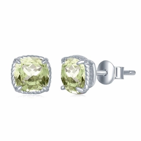 Sterling Silver 6mm Square Green Amethyst Earrings