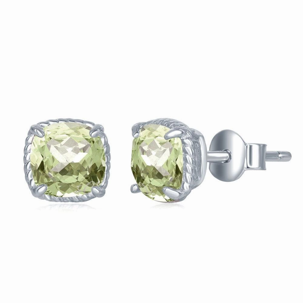 Sterling Silver 6mm Square Green Amethyst Earrings