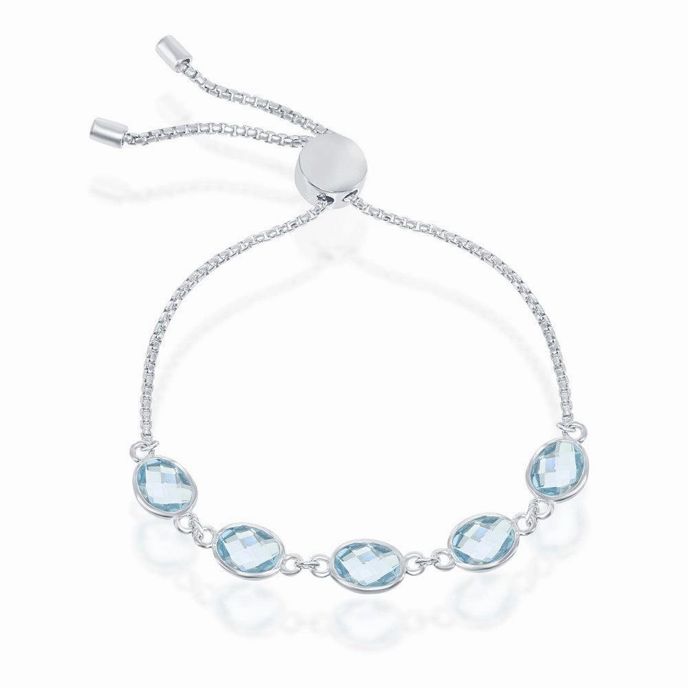 Sterling Silver 7.85cttw Blue Topaz Oval Linked Bolo Bracelet
