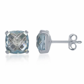 Sterling Silver 8mm Cushion Cut Topaz Stud Earrings