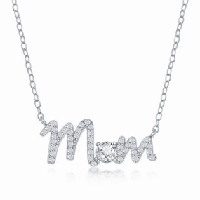 Sterling Silver 'Mom' Cubic Zirconia Necklace