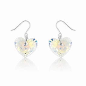 Sterling Silver AB Swarovski Crystal Heart Earrings