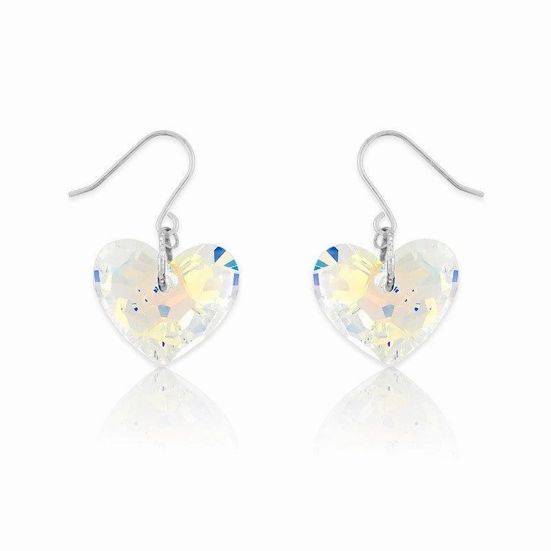 Sterling Silver AB Swarovski Crystal Heart Earrings